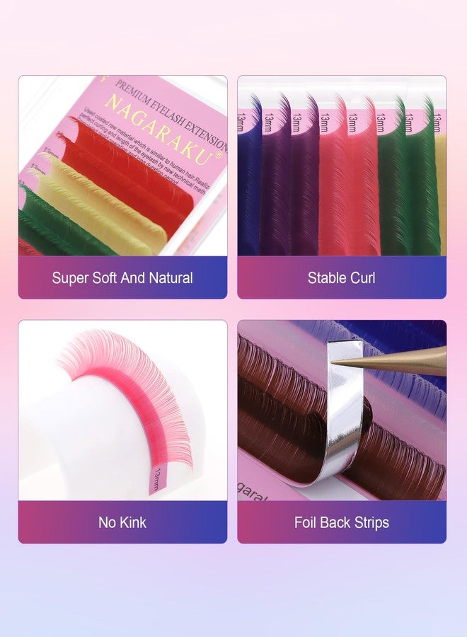 نجراكو وصلات رموش ملونة من ناجاراكو، 8 ألوان قوس قزح، 0.07 مم، انحناء D، 13 مم، بنفسجي، أزرق، وردي، بني، رموش فردية، مجموعات رموش ملونة، ناعمة، طبيعية، لوازم صالونات التجميل الاحترافية - Image 4